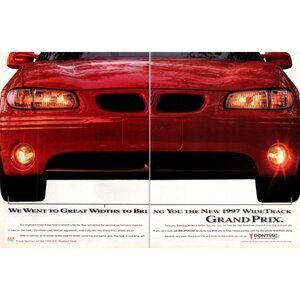 1996 Pontiac Grad Prix Wide Track 2 Page Vintage Print Ad Atlanta Olympics Art